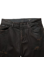 Dolce & Gabbana Dark Brown Tattered Cotton Skinny Denim Jeans