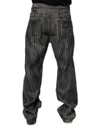 Dolce & Gabbana Black Grey Graphic Print Denim Pants Jeans