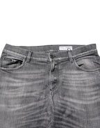 Dolce & Gabbana Grey Cotton Denim Slim Fit Distressed Pants Jeans