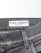 Dolce & Gabbana Grey Cotton Denim Slim Fit Distressed Pants Jeans