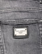 Dolce & Gabbana Grey Cotton Denim Slim Fit Distressed Pants Jeans
