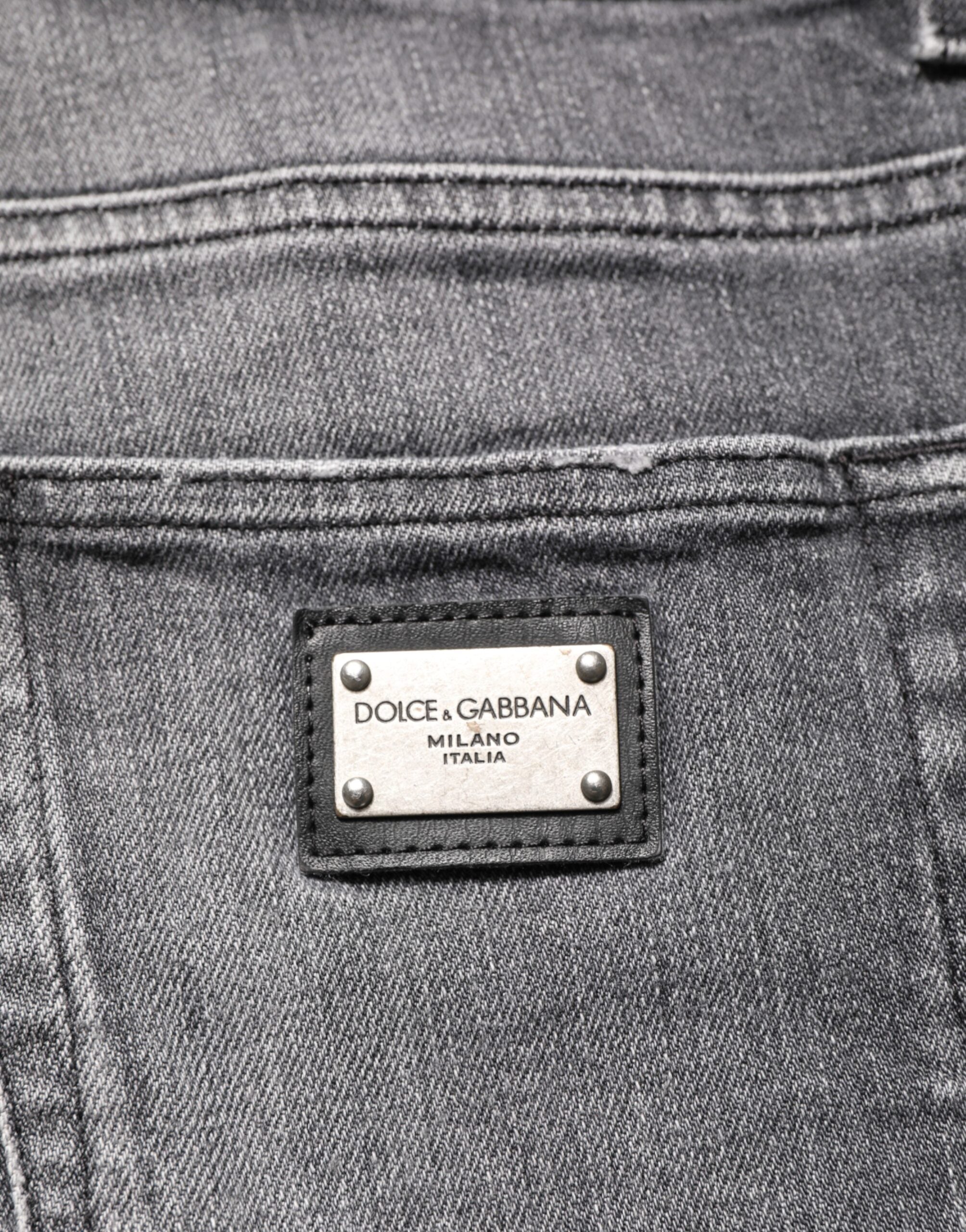 Dolce & Gabbana Grey Cotton Denim Slim Fit Distressed Pants Jeans