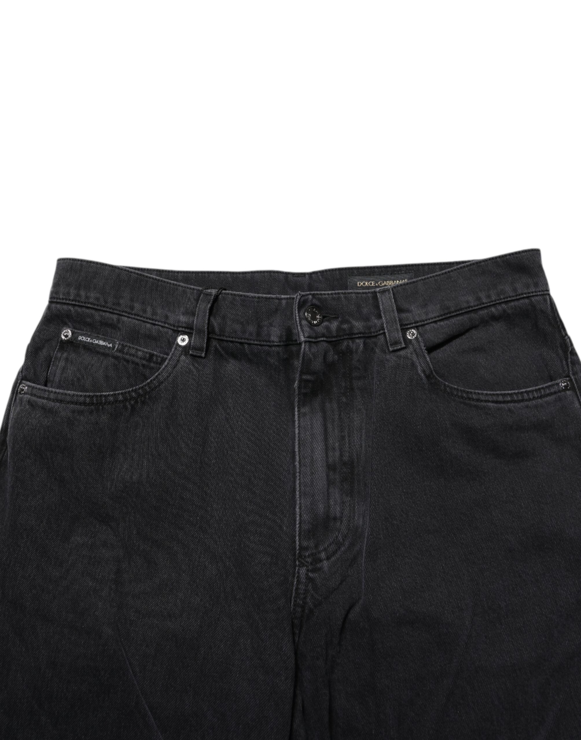 Dolce & Gabbana Black Cotton Logo Men Mid Waist Denim Jeans