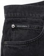 Dolce & Gabbana Black Cotton Logo Men Mid Waist Denim Jeans