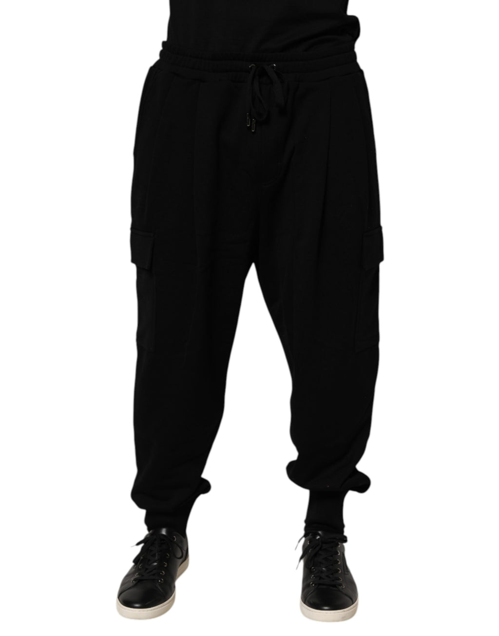 Dolce & Gabbana Black Cotton Blend Cargo Joggers Drawstring Pants