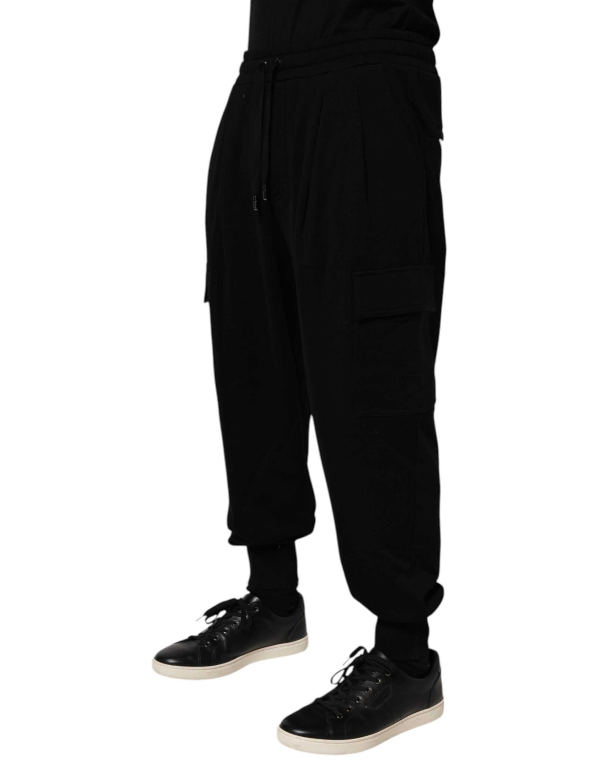 Dolce & Gabbana Black Cotton Blend Cargo Joggers Drawstring Pants