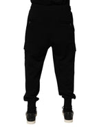 Dolce & Gabbana Black Cotton Blend Cargo Joggers Drawstring Pants