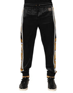 Dolce & Gabbana Black Gold Satin Crown Side Stripe Jogger Pants