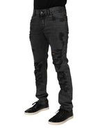 Dolce & Gabbana Black Tattered Skinny Cotton Men Denim Jeans