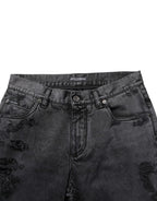 Dolce & Gabbana Black Tattered Skinny Cotton Men Denim Jeans