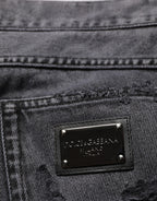 Dolce & Gabbana Black Tattered Skinny Cotton Men Denim Jeans
