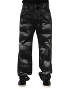 Dolce & Gabbana Black Marbled Effect Straight Men Denim Jeans