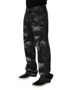 Dolce & Gabbana Black Marbled Effect Straight Men Denim Jeans