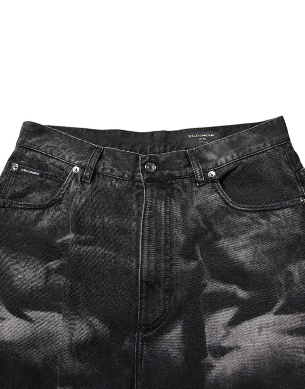 Dolce & Gabbana Black Marbled Effect Straight Men Denim Jeans