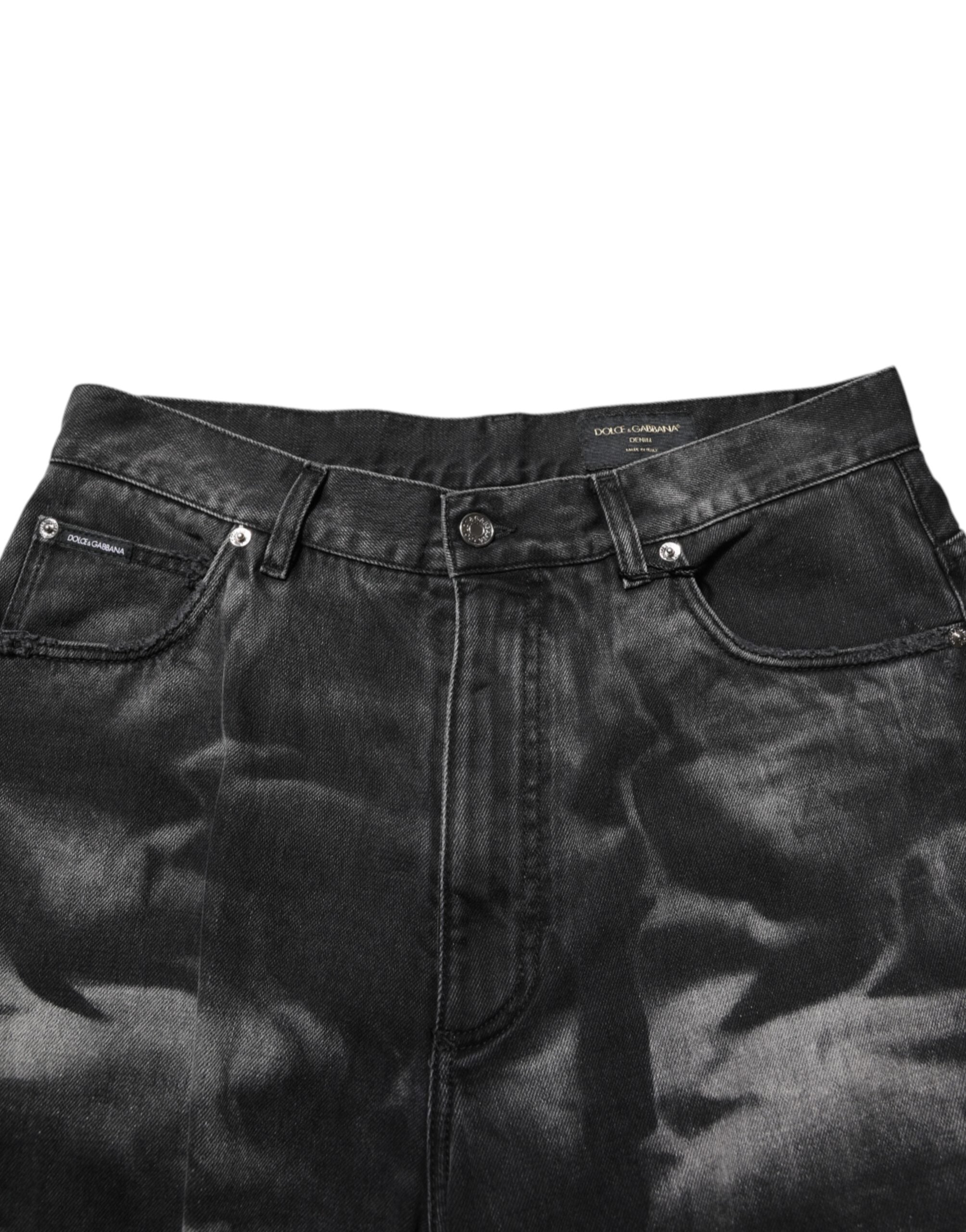 Dolce & Gabbana Black Marbled Effect Straight Men Denim Jeans