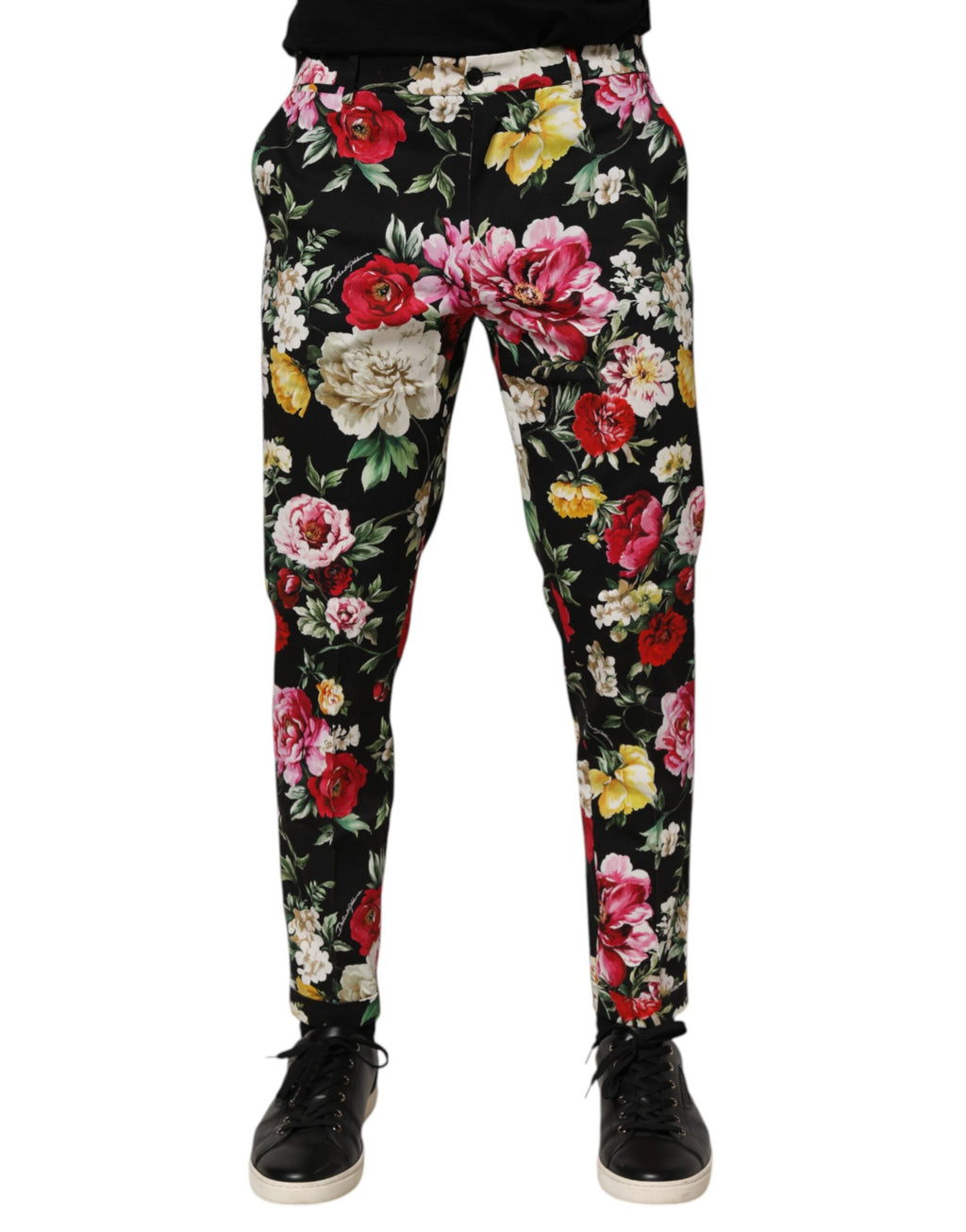 Dolce & Gabbana Black Floral Cotton Dress Formal Trouser Pants