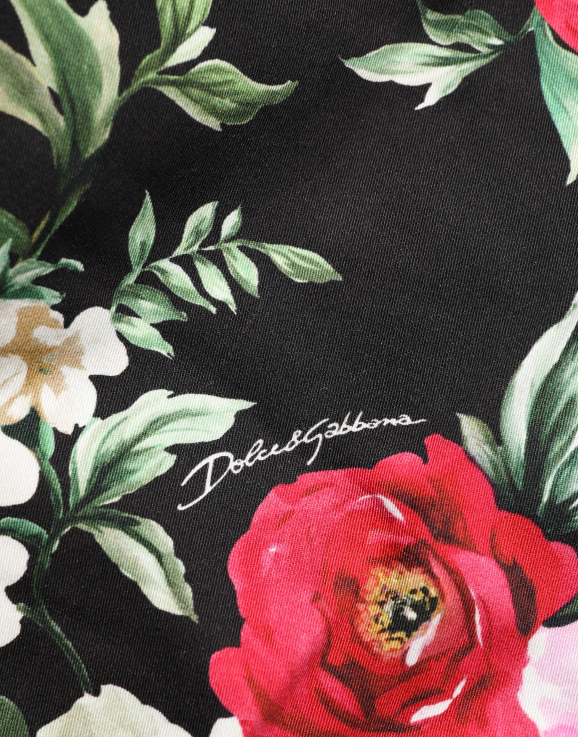 Dolce & Gabbana Black Floral Cotton Dress Formal Trouser Pants