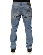 Dolce & Gabbana Blue Tattered Slim Fit Cotton Denim Jeans