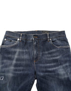 Dolce & Gabbana Dark Blue Washed Running Ripped Denim Jeans