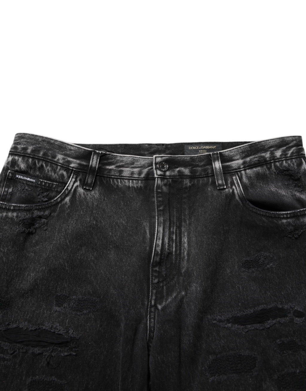Dolce & Gabbana Black Washed Ripped Loose Cotton Denim Jeans