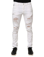 Dolce & Gabbana White Distressed Ripped Denim Trouser Jeans