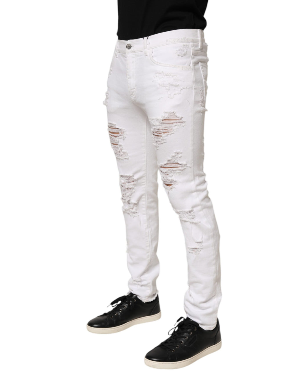 Dolce & Gabbana White Distressed Ripped Denim Trouser Jeans