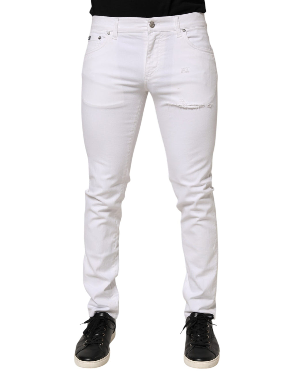 Dolce & Gabbana White Ripped Cotton Skinny Men Denim Jeans