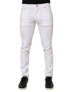 Dolce & Gabbana White Ripped Cotton Skinny Men Denim Jeans