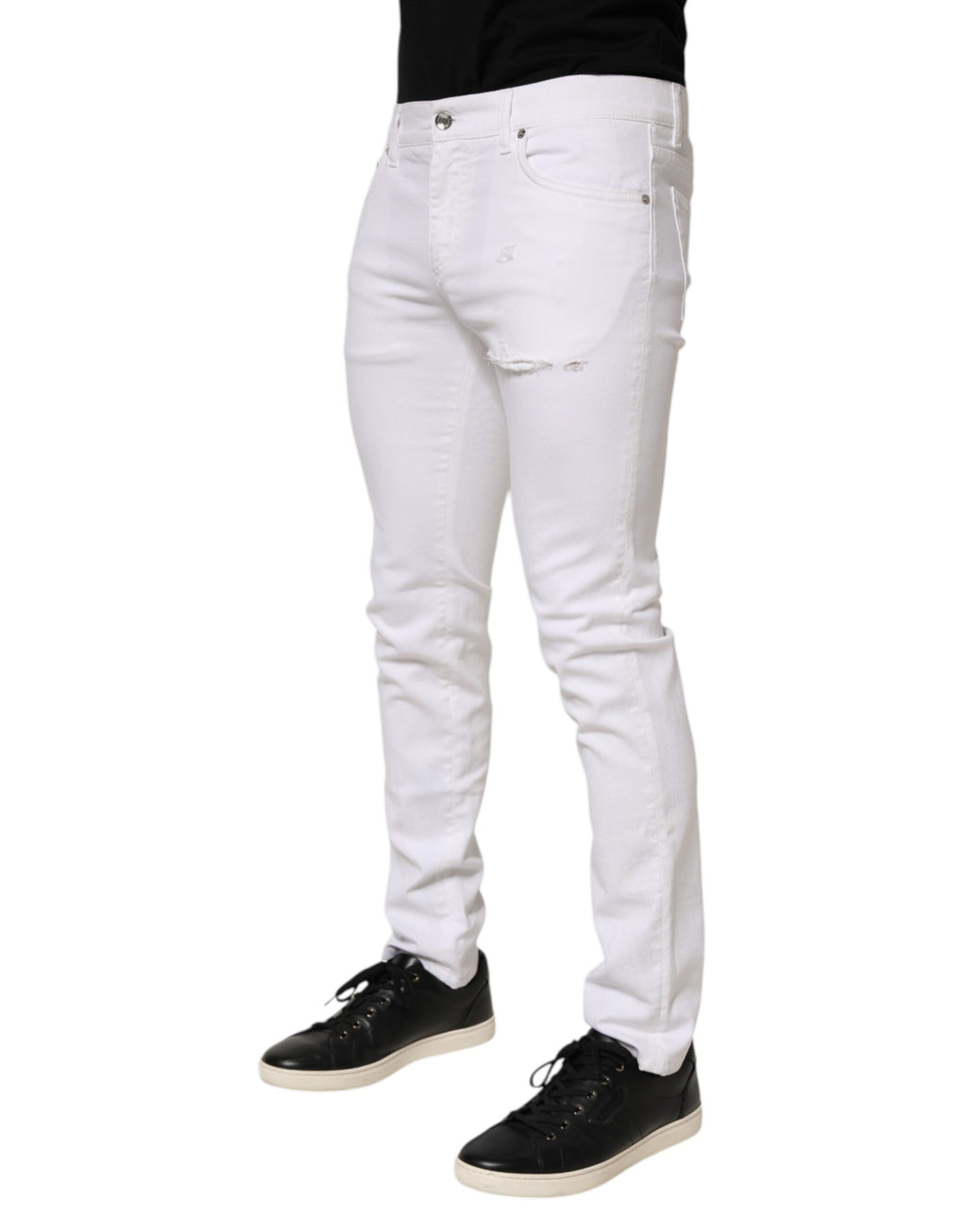 Dolce & Gabbana White Ripped Cotton Skinny Men Denim Jeans