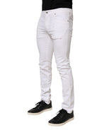 Dolce & Gabbana White Ripped Cotton Skinny Men Denim Jeans