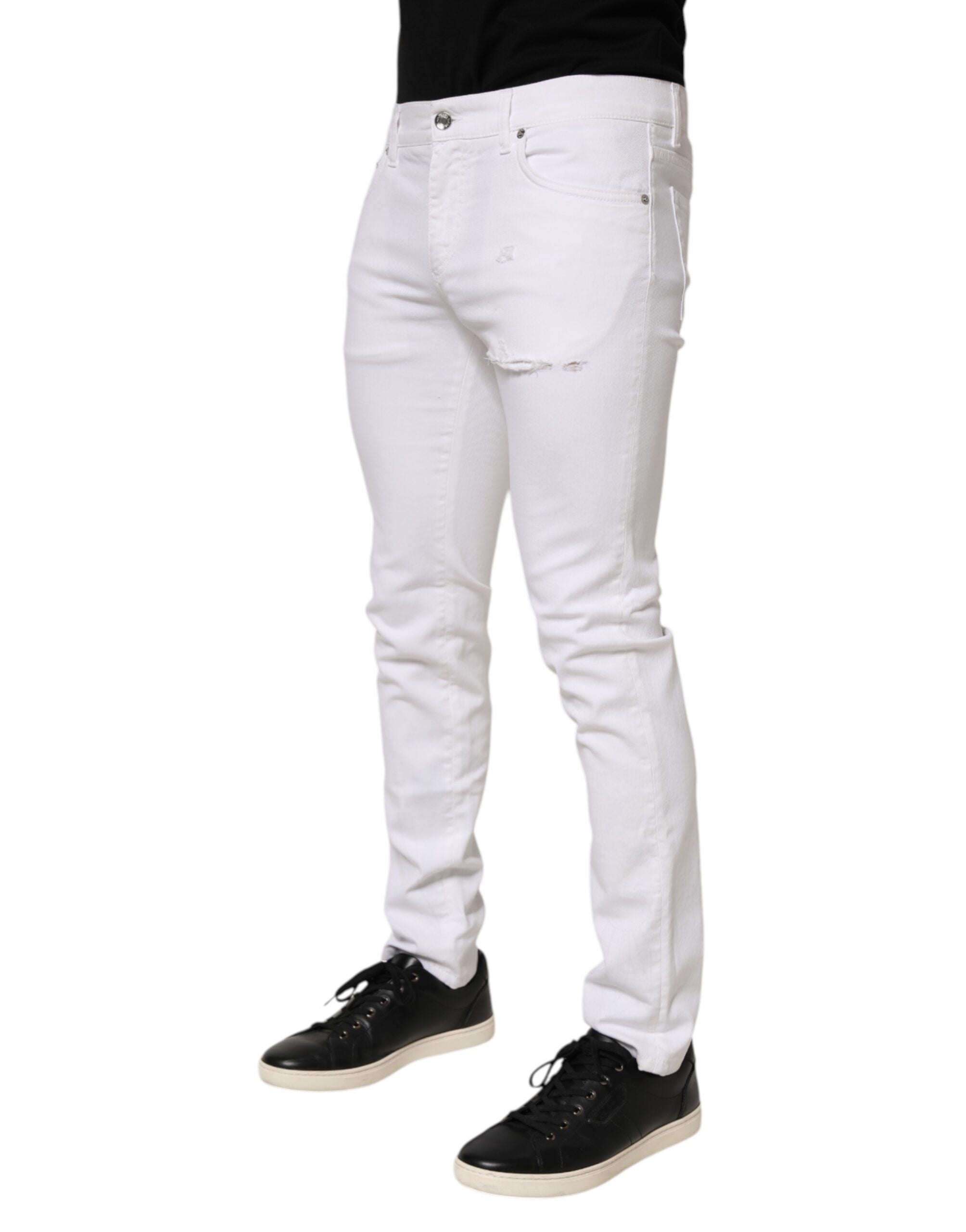 Dolce & Gabbana White Ripped Cotton Skinny Men Denim Jeans