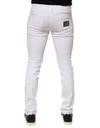 Dolce & Gabbana White Ripped Cotton Skinny Men Denim Jeans