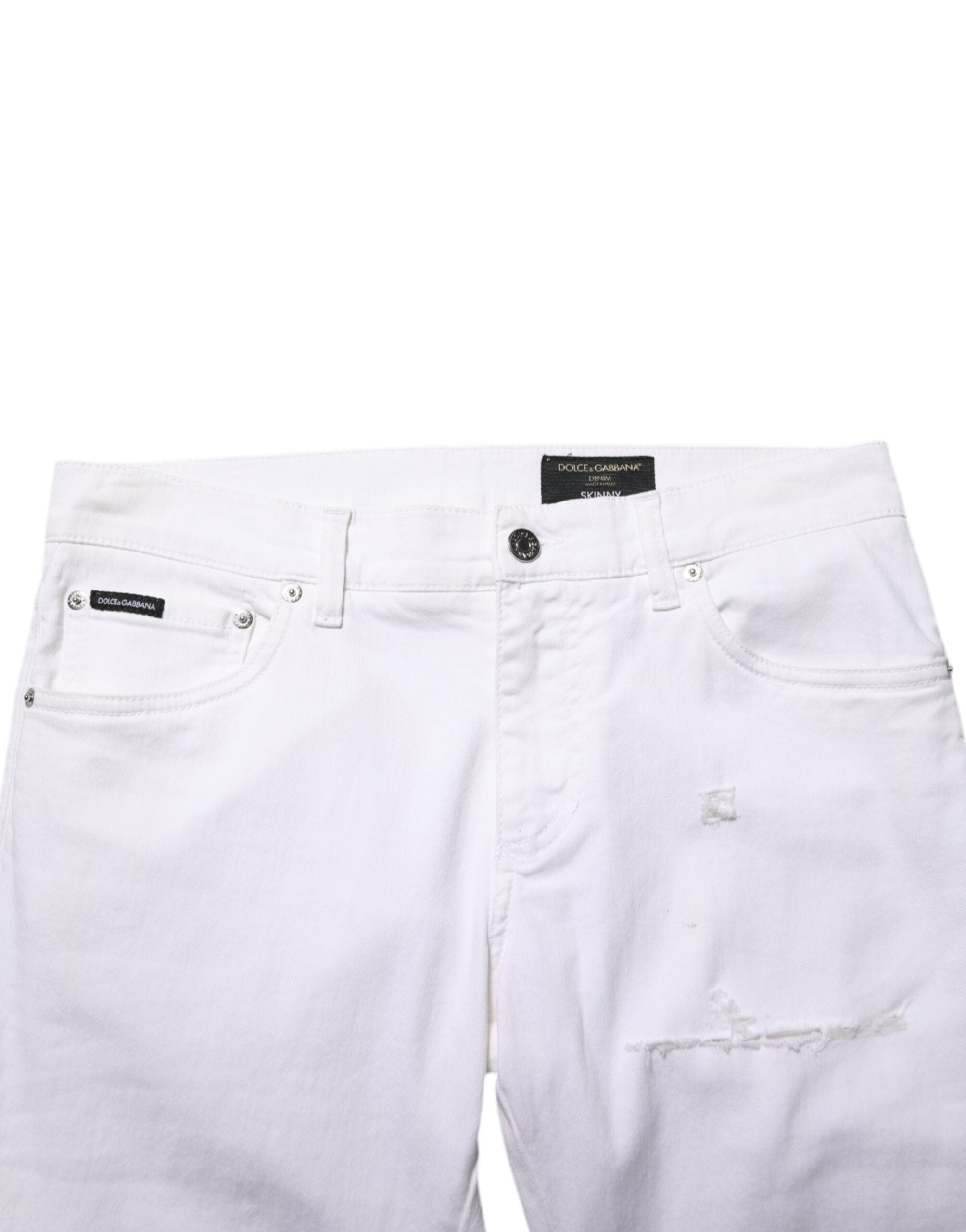 Dolce & Gabbana White Ripped Cotton Skinny Men Denim Jeans