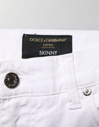 Dolce & Gabbana White Ripped Cotton Skinny Men Denim Jeans