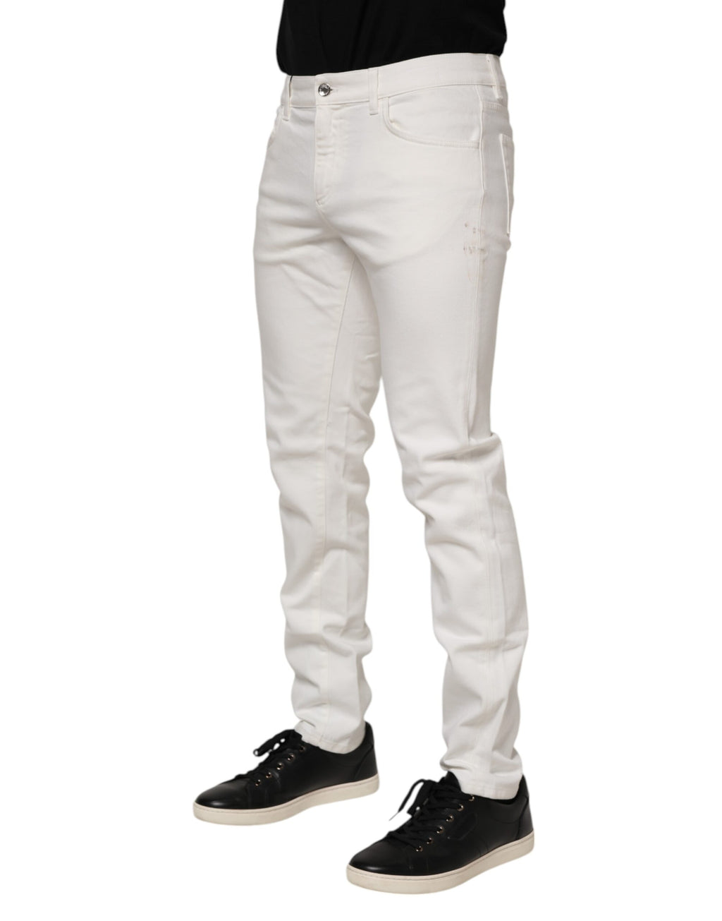 Dolce & Gabbana Off White Cotton Stretch Slim Fit Denim Jeans