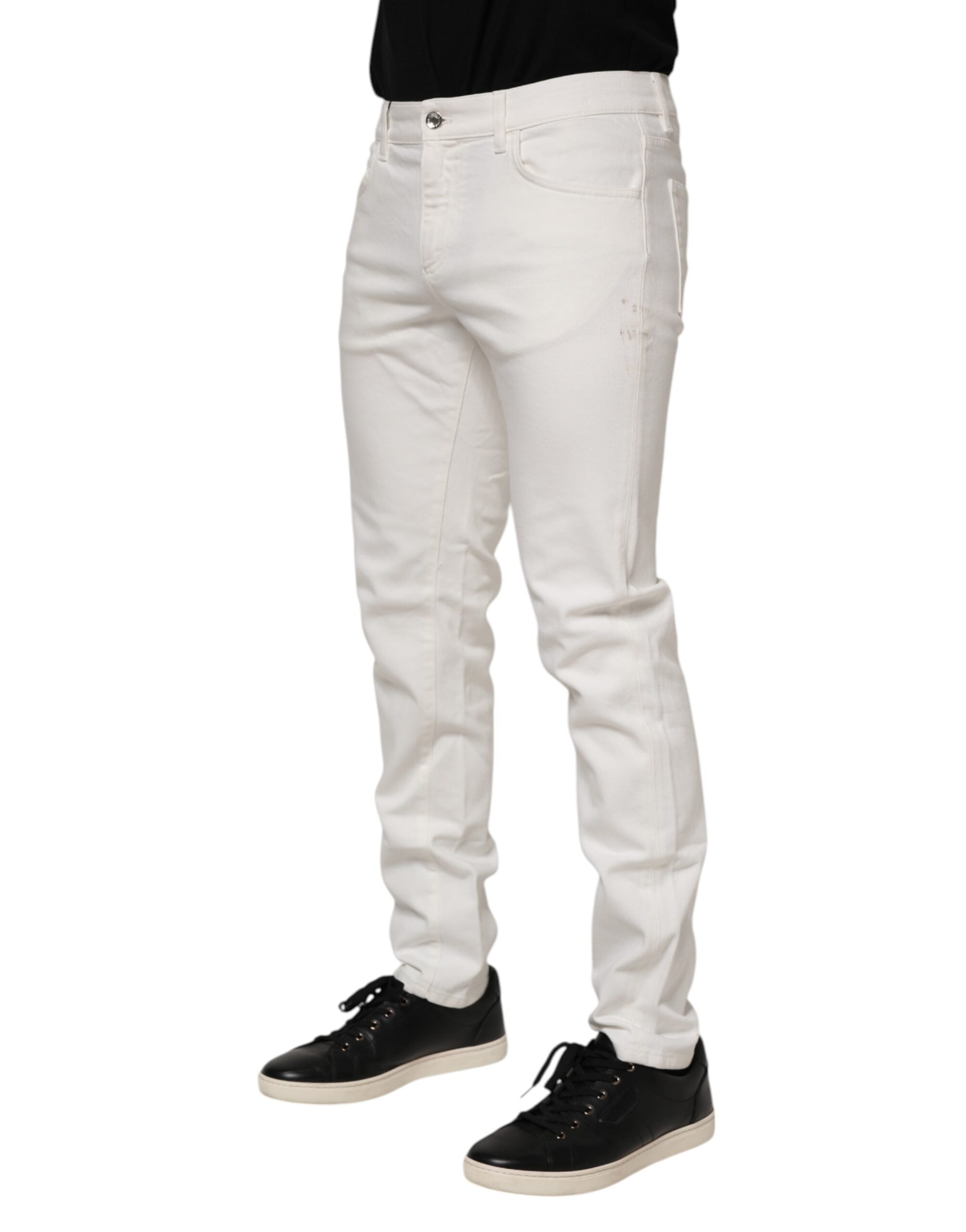 Dolce & Gabbana Off White Cotton Stretch Slim Fit Denim Jeans