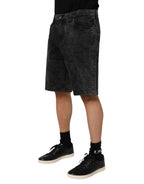 Dolce & Gabbana Black Cotton Mid Waist Denim Men Bermuda Short