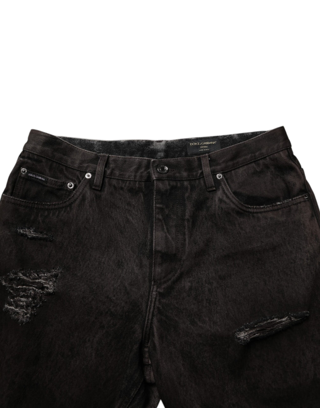 Dolce & Gabbana Black Cotton Tattered Denim Men Bermuda Short