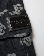 Dolce & Gabbana Black Monogram Denim Cargo Men Bermuda Short