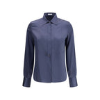 Brunello Cucinelli Blue Silk Blouse