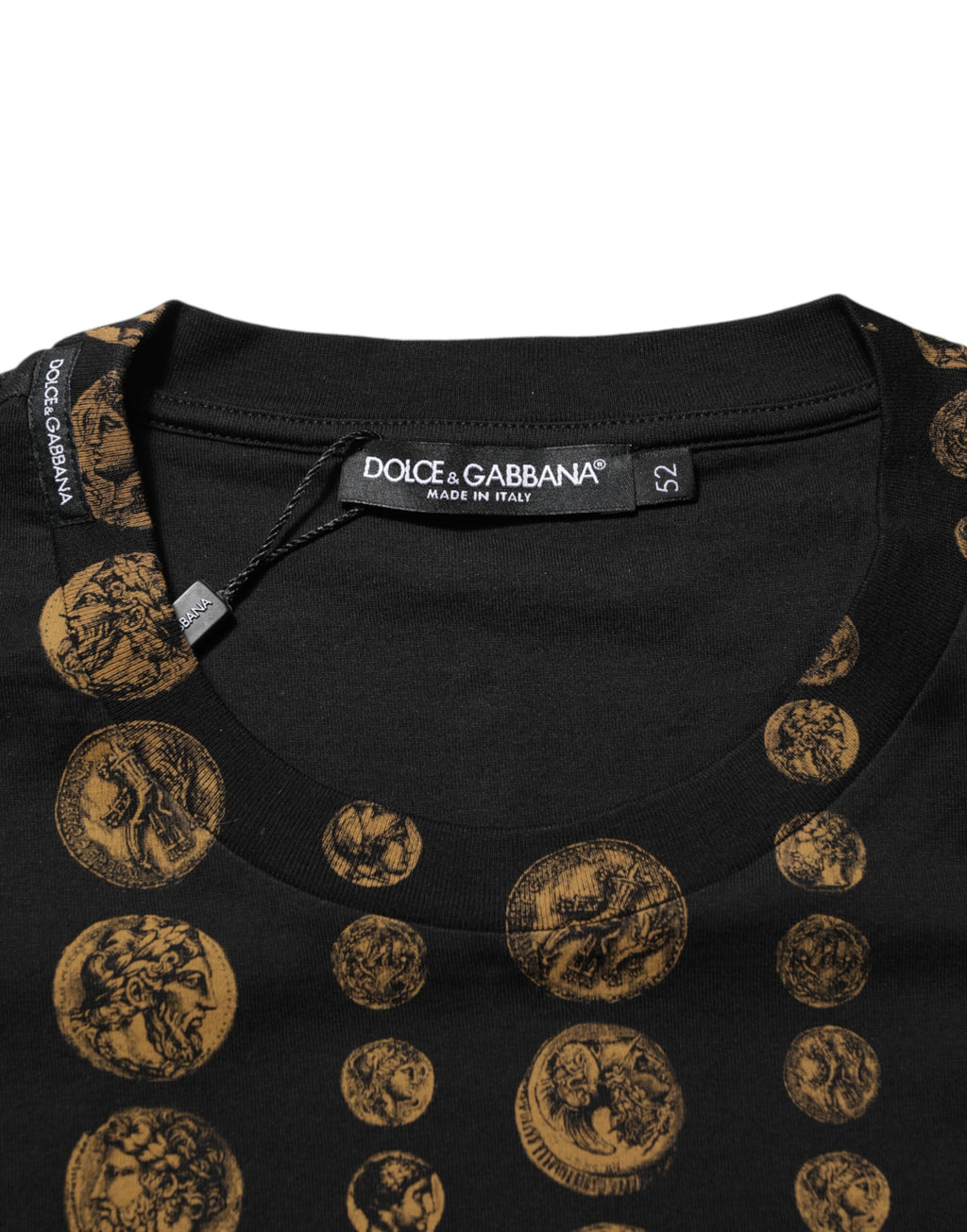Dolce & Gabbana Black Cotton Coin Print Crew Neck T-shirt