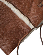 Miu Miu Brown Leather Fur Inner Lining Neck Strap WinterFleece Handwarmer