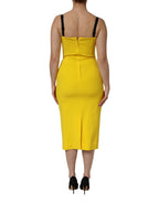 Dolce & Gabbana Yellow Polyester Sleeveless Sheath Midi Dress