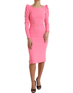 Dolce & Gabbana Pink Polyester Long Sleeves Sheath Midi Dress