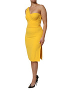 Dolce & Gabbana Yellow One Shoulder Side Slit Sheath Dress