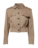 Dolce & Gabbana Beige Cotton Button Up Fitted Cropped Jacket