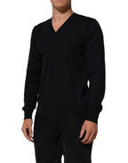 Dolce & Gabbana Black Cashmere Knit V-Neck Pullover Sweater