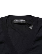 Dolce & Gabbana Black Cashmere Knit V-Neck Pullover Sweater