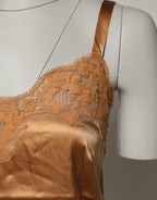 Dolce & Gabbana Brown Floral Lace Silk Satin Tank Lingerie Underwear