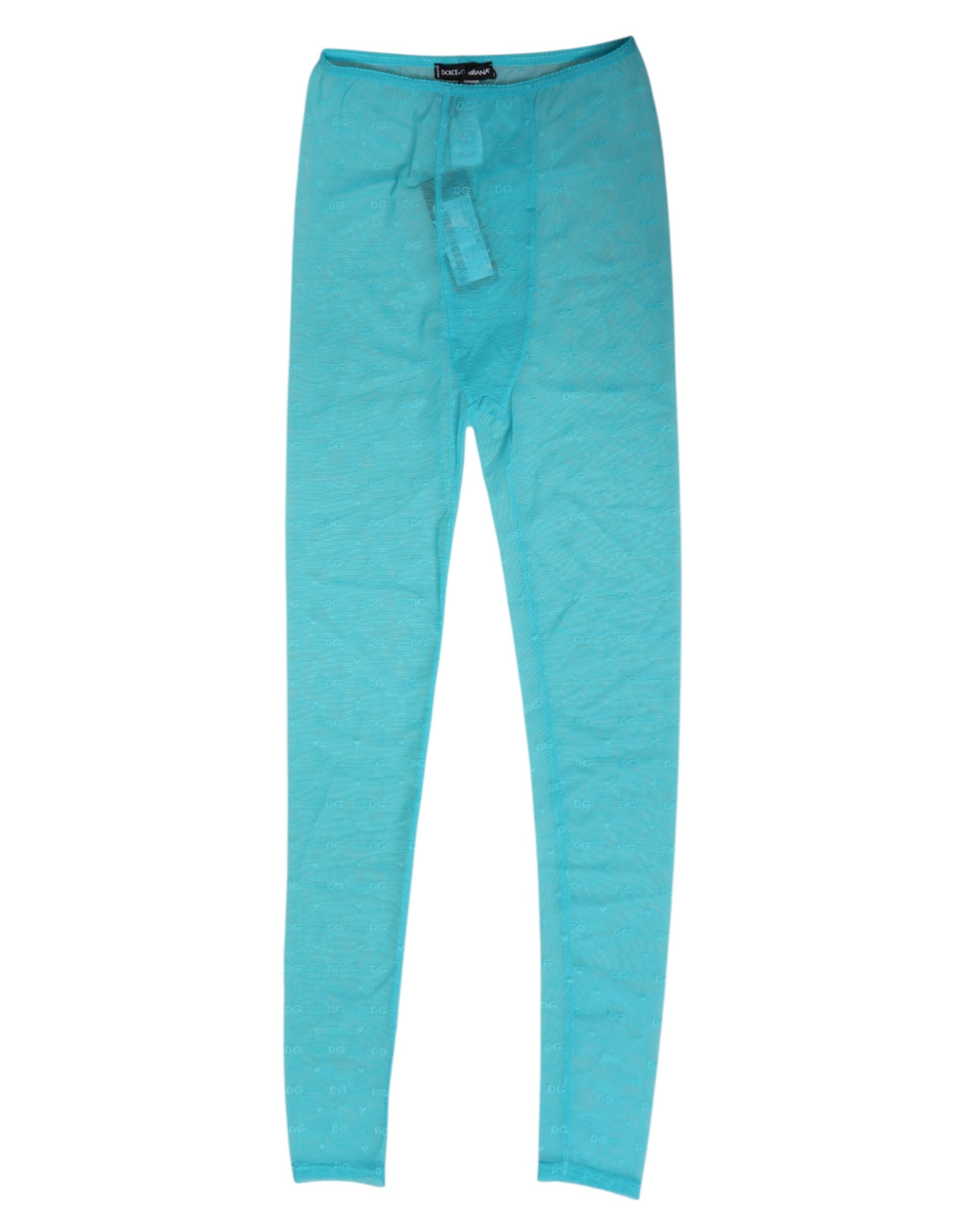 Dolce & Gabbana Light Blue Nylon Logo Lace Leggings Pants Underwear